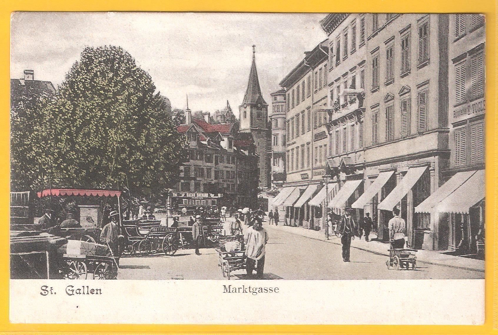 Cartoline postali: 10.7.1906 St.Gallen Marktgasse/Markttagsituation – Usato da Zürich venduto da Hagliweg