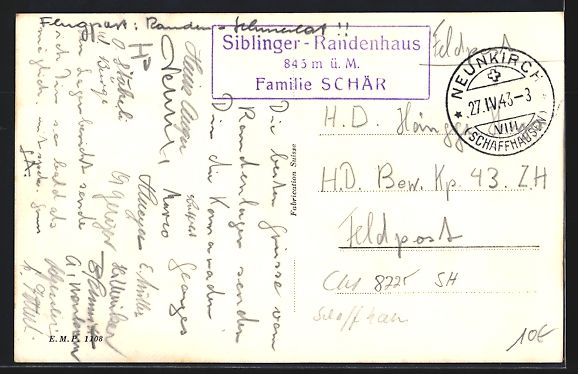 Cartoline postali: Siblingen, Gasthaus Siblinger-Randenhaus – Usato da Berlin venduto da bartko-reher 1