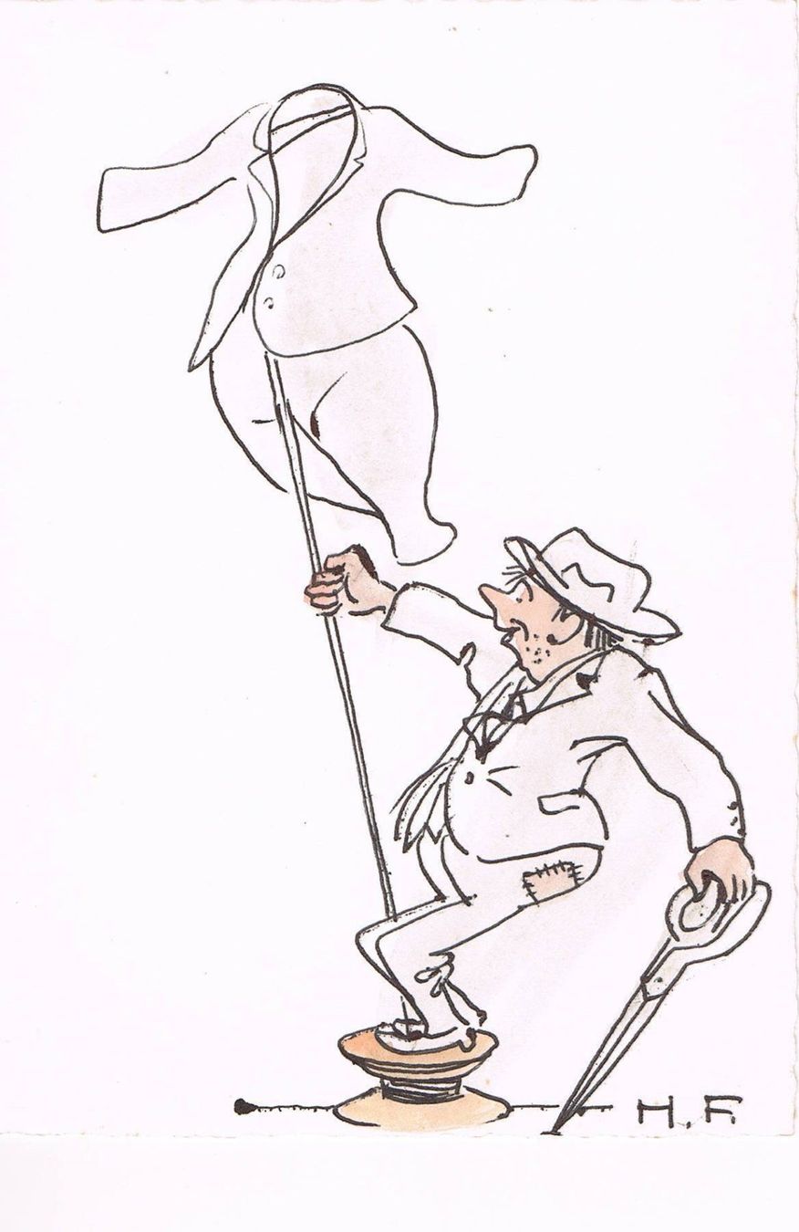 Cartoline postali: Schneider, gezeichnete Karikatur als AK – Usato da Buchs AG venduto da Baerfisch