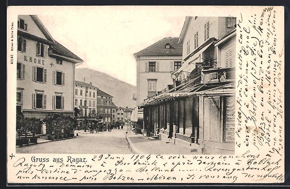 Cartoline postali: AK Ragaz, Strassenpartie mit Geschäften – Usato da Berlin venduto da bartko-reher