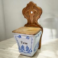 Boîte à farine Villeroy & Boch ancienne, porcelaine et bois
