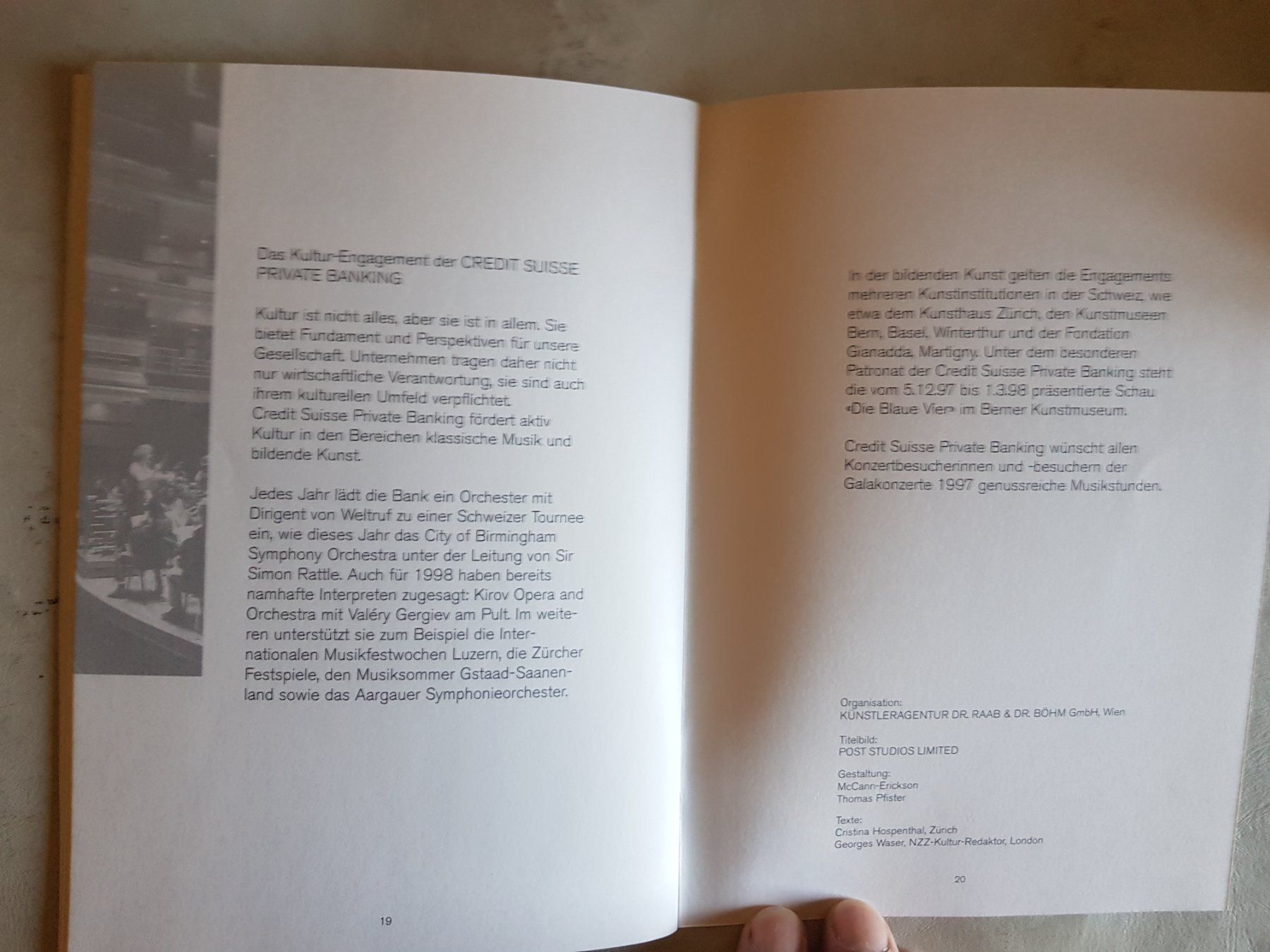 Riviste & Magazine: Credit Suisse Musik Programm Heft Gala Konzerte 1997 – Usato da Walterswil BE venduto da Lonitti 2