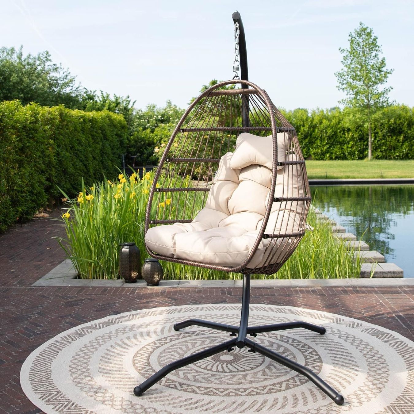 Poltrone pensili da giardino: Hängesessel mit Gestell Rattan Boho 150 kg weiss – Nuovo e nell'imballaggio originale da Dietikon venduto da Abverkauf10 8
