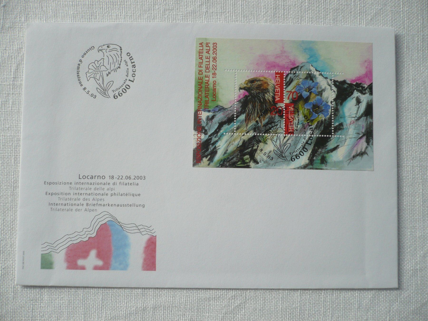 Alle Briefmarken: 2003 FDC Sonderblock Trilaterale Ticino SBK 1087 – Gebraucht aus Zürich von saltandpepper008