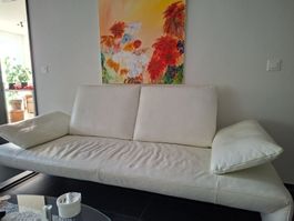 Gemütliches Ledersofa, weiss, gut erhalten, Sommer-Schnäp...