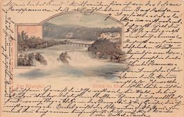 Der Rheinfall, Vorläufer koloriert, gelaufen 1898