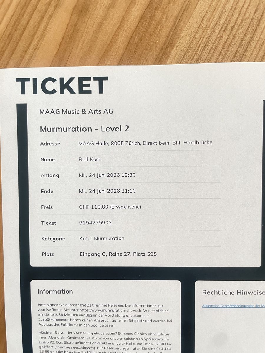 Biglietti: 2 Tickets Murmuration – Nuovo e nell'imballaggio originale da Staad SG venduto da Scotch7 2