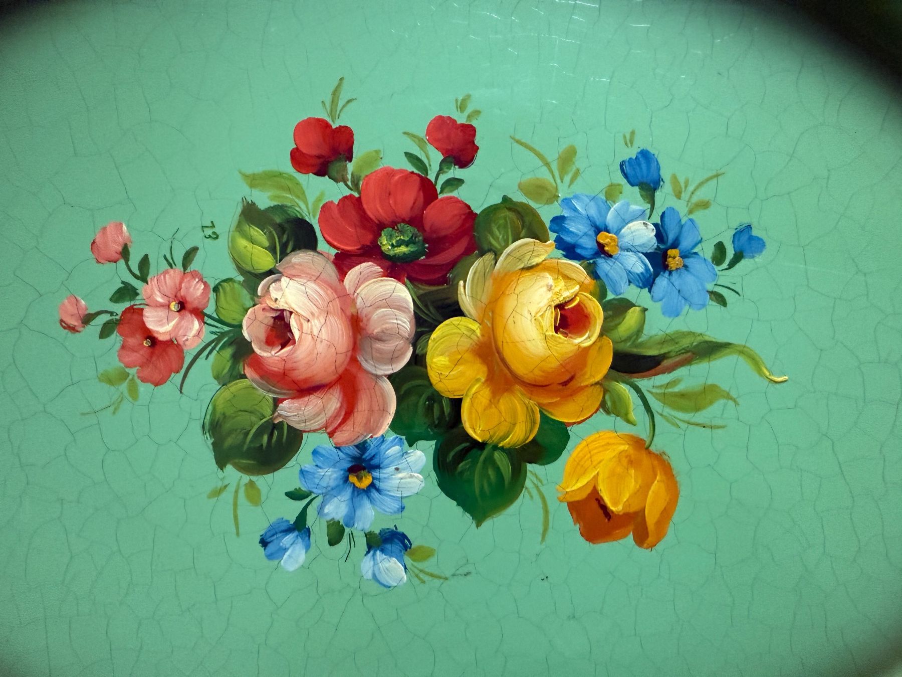 Piatti di portata: Grünes Vintage Serviertablett mit Blumenmuster, Top! – Usato da Erstfeld venduto da Uhu1980 3