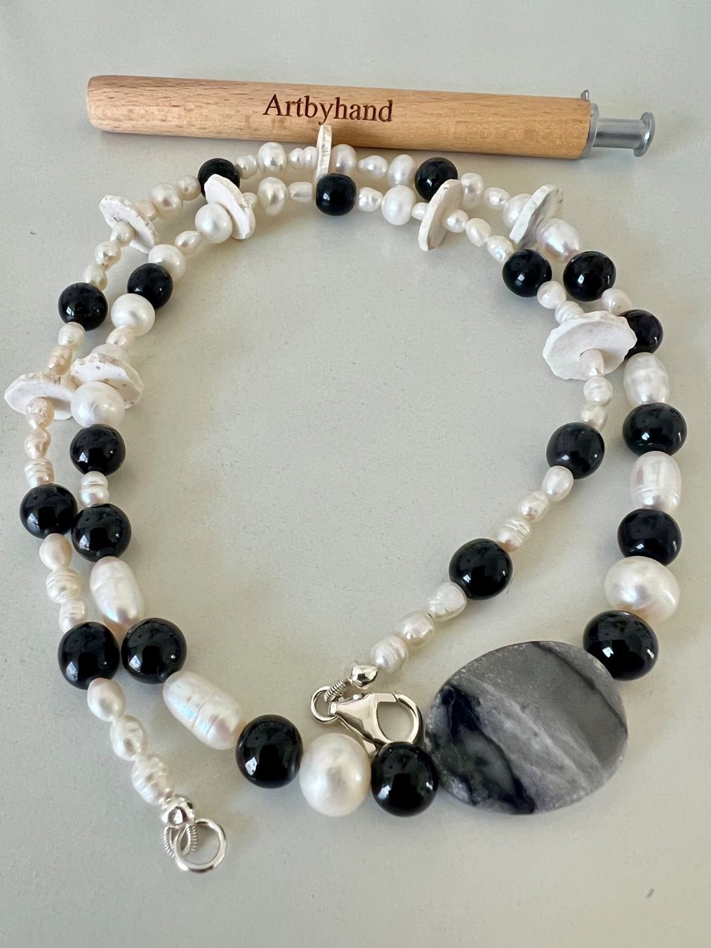 Catenine: Echtperlen Longkette Onyx Picasso Marmor 925 Silber 60cm Neu – Nuovo (secondo la descrizione) da Ruswil venduto da artbyhand 4