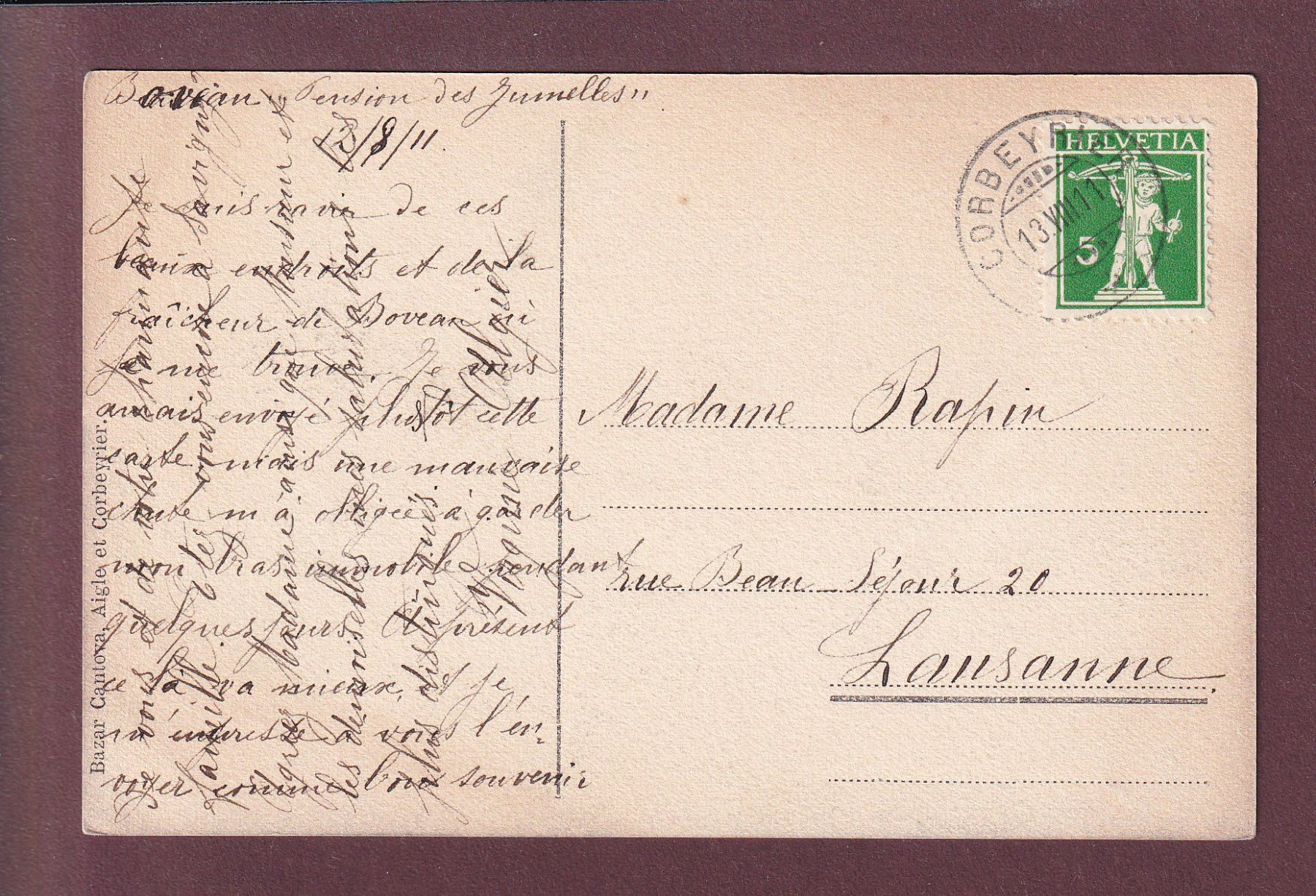 Cartoline postali: CORBEYRIER - Alpes valaisannes - 1911 – Usato da Pully venduto da nicecards 1