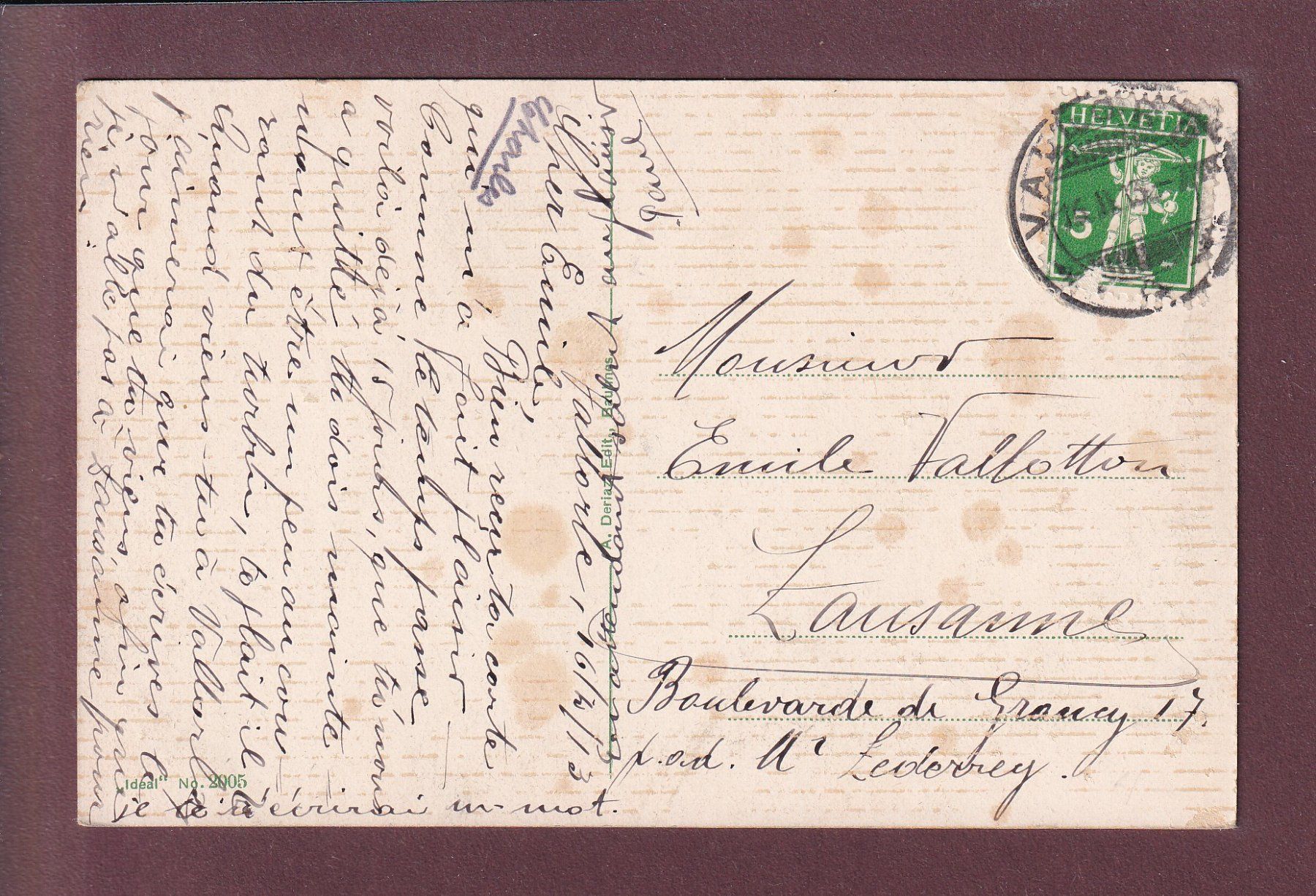 Cartoline postali: VALLORBE - Bords de l'Orbe - 1913 – Usato da Pully venduto da nicecards 1