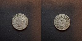 Schweiz 5 Rappen 1890 stark gebraucht - seltener Jahrgang!
