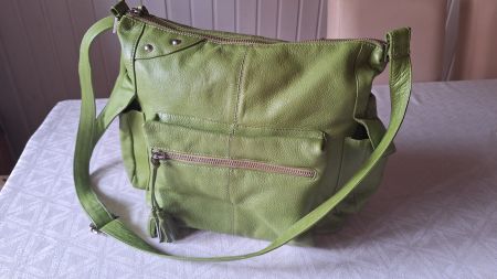 echt Leder Tasche grasgrün, Umhängetasche