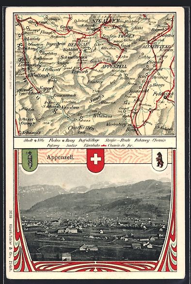 Ansichtskarten: Appenzell, Ortspanorama, Stadtwappen, La – Gebraucht aus Berlin von bartko-reher