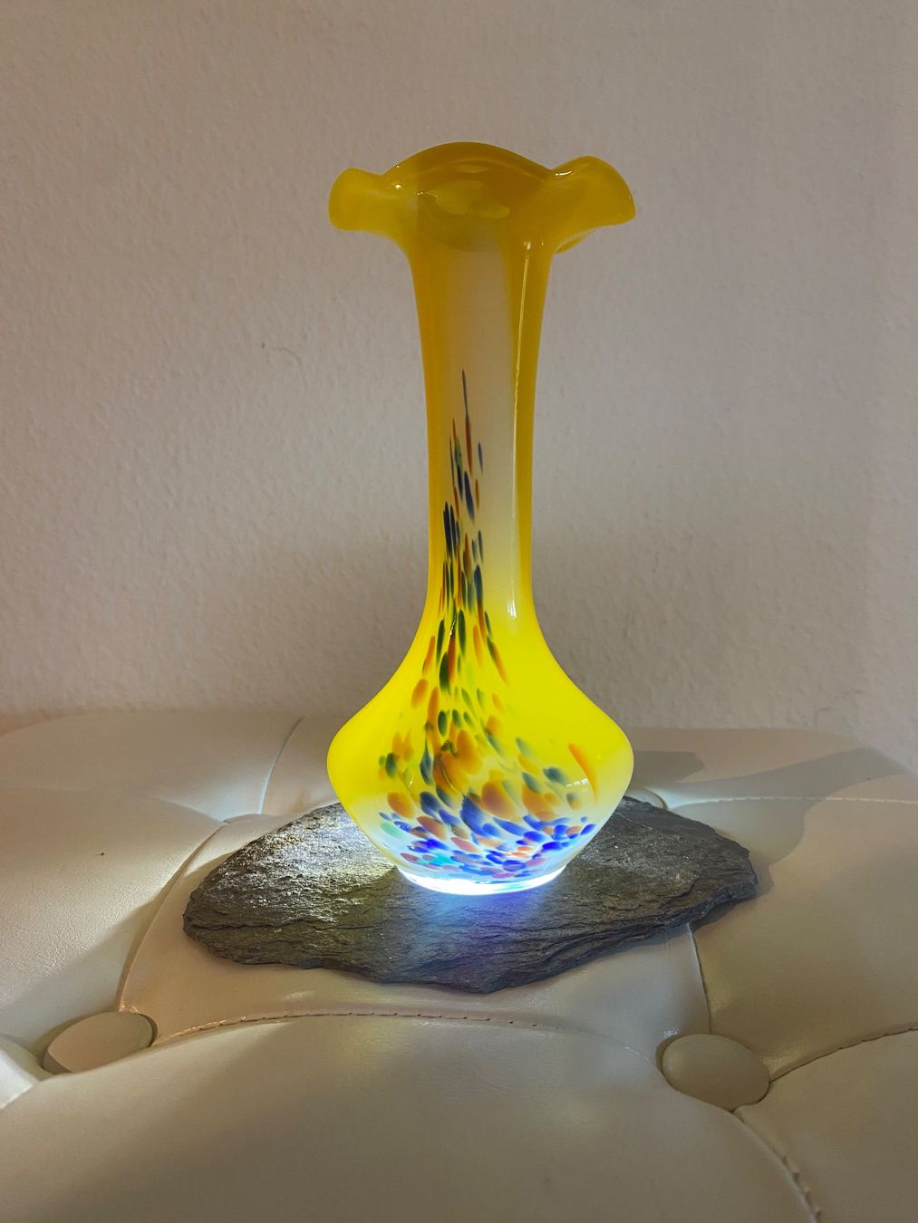 Murano Bicchieri: Gelbe Murano Glas Vase mit Farbklecksen – Nuovo (secondo la descrizione) da Männedorf venduto da Maru83 1