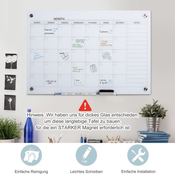 Lavagne: Whiteboard Kalender 90 x 60cm Stiftablage Wochenplaner – Nuovo e nell'imballaggio originale da Bottighofen venduto da swisshandel24 5