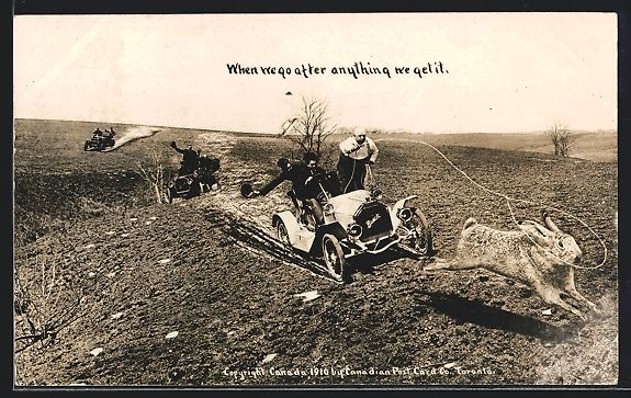 Cartoline postali: Kanadier im Auto auf der Jagd nach Riese – Usato da Berlin venduto da bartko-reher