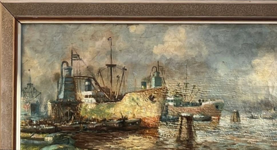 Dipinti: Ölgemälde "Rotterdamer Hafen" von Jan van Delden? – Usato da Bern venduto da Yunkom 1