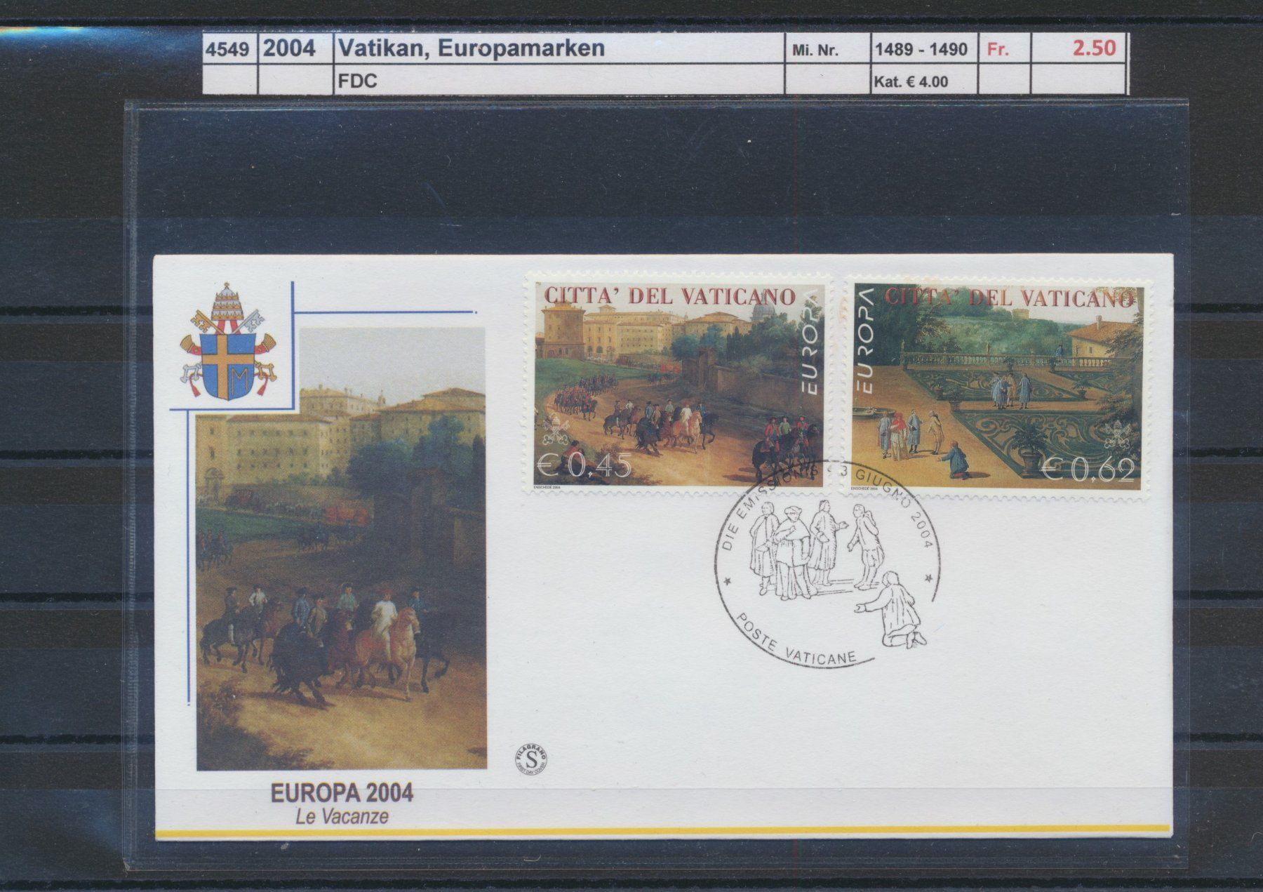 Tutti i francobolli: 2004 Vatikan, "Europamarken", FDC – Usato da Winterthur venduto da Zupogeru