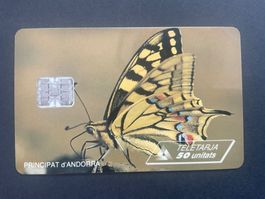 Telefonkarte aus Andorra. Schmetterling