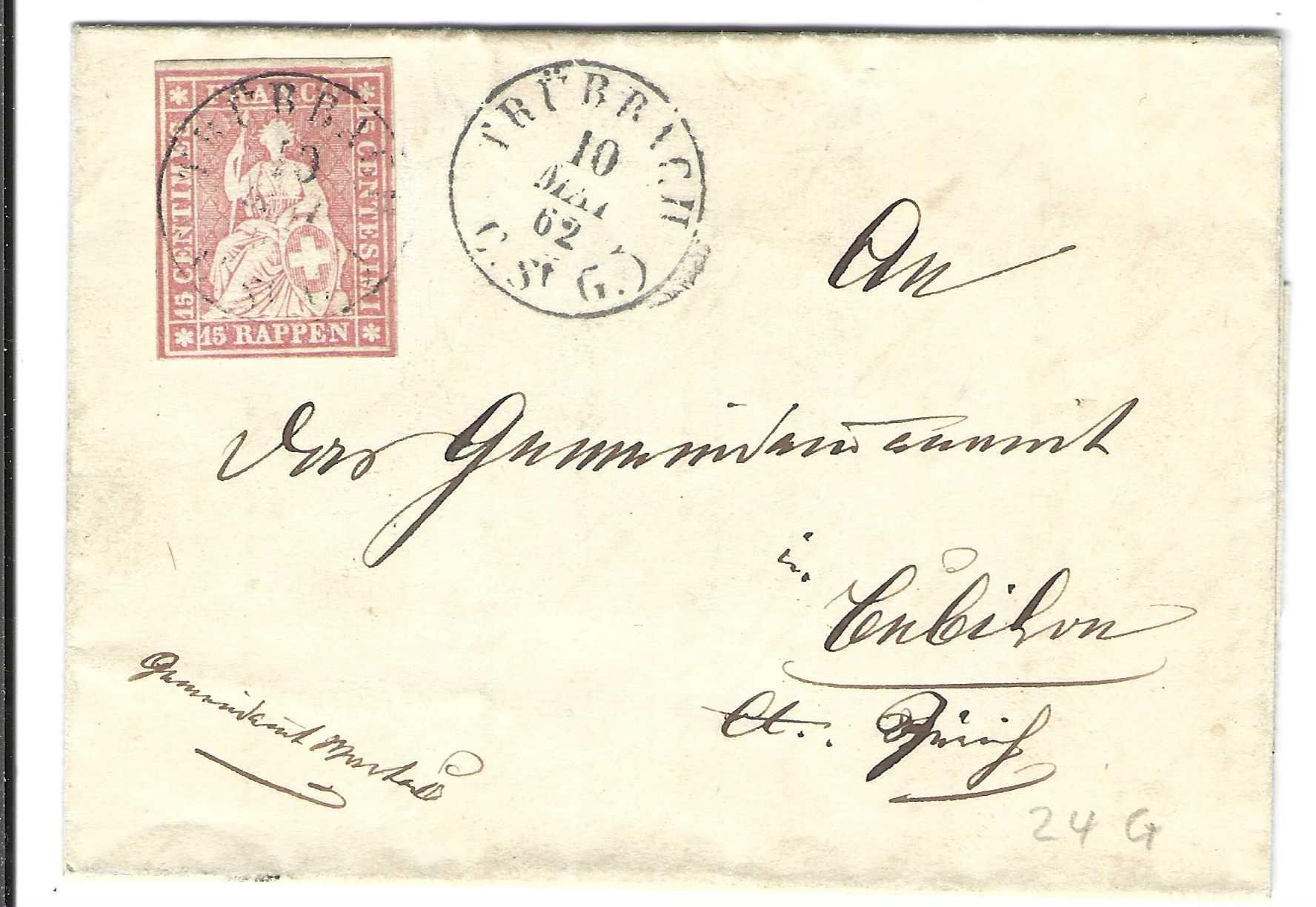 Tutti i francobolli: Brief Trübbach - Bubikon 1862 – Usato da Wildhaus venduto da Brunphil