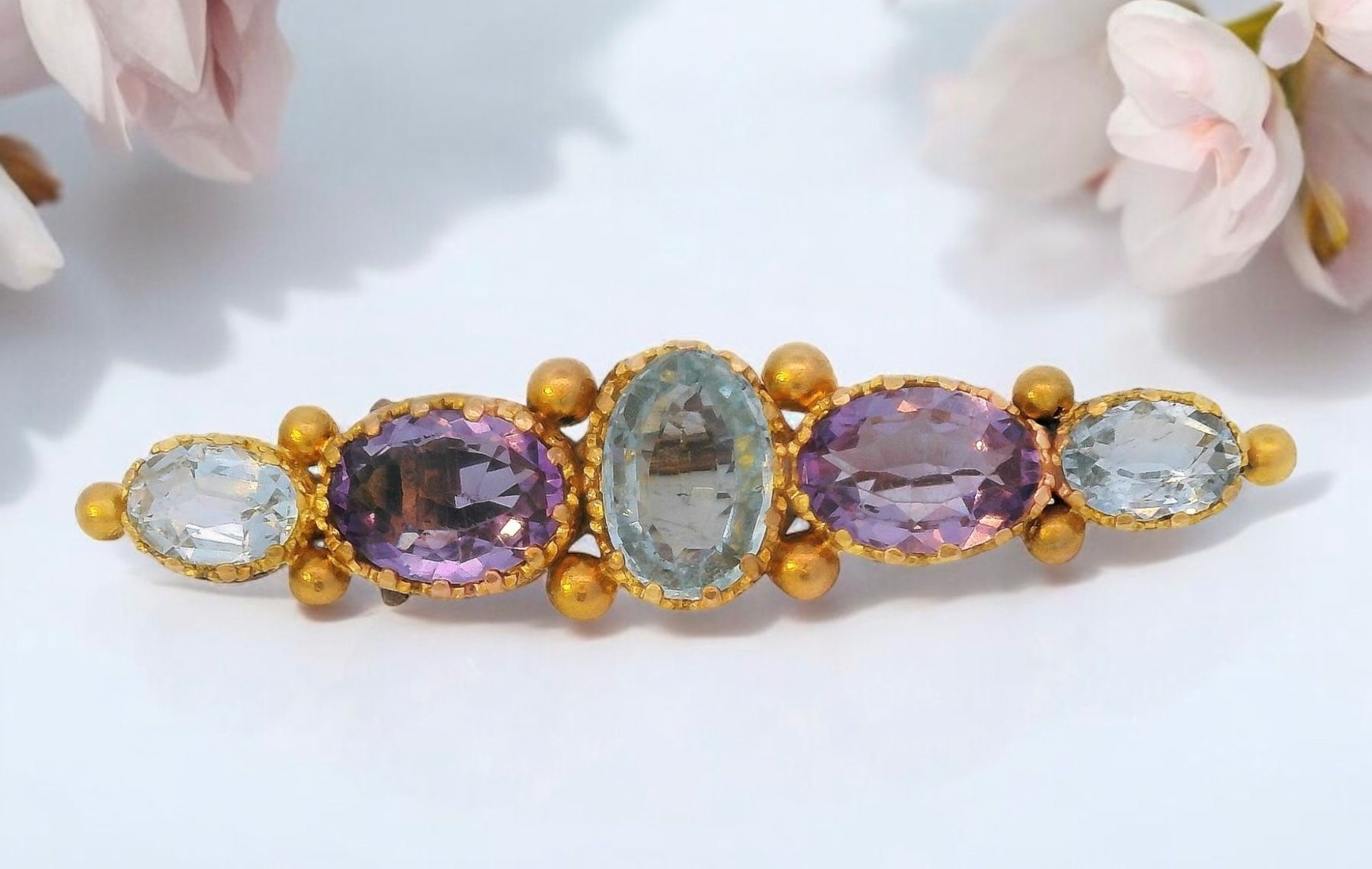 Broschen & Nadeln: Antik Viktorianisch 18K Goldbrosche mit Aquamarin & Amethyst – Gebraucht aus Embrach von estzeh1 3