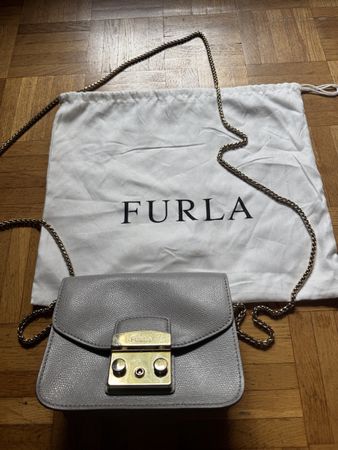 Furla Metropolis Tasche Leder Grau mit Staubbeutel guter Zus