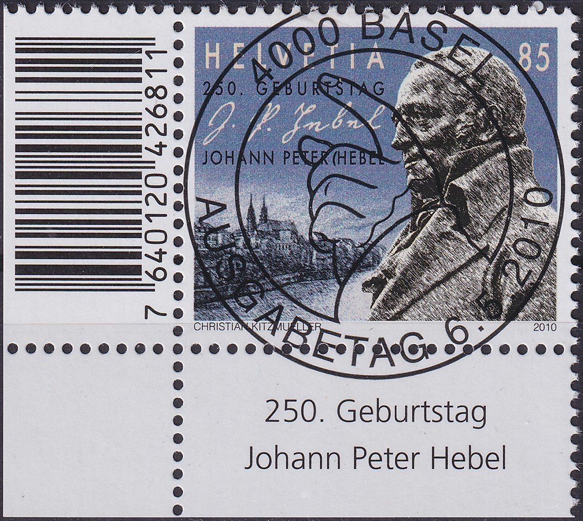 Tutti i francobolli: 2010, Nr.1356 "J. Hebel" mit ET-Voll-Stempel +ECKTABS. – Usato da Sursee venduto da Luzernerraute