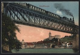 Schaffhausen, Eisenbahnbrücke und Ortsp