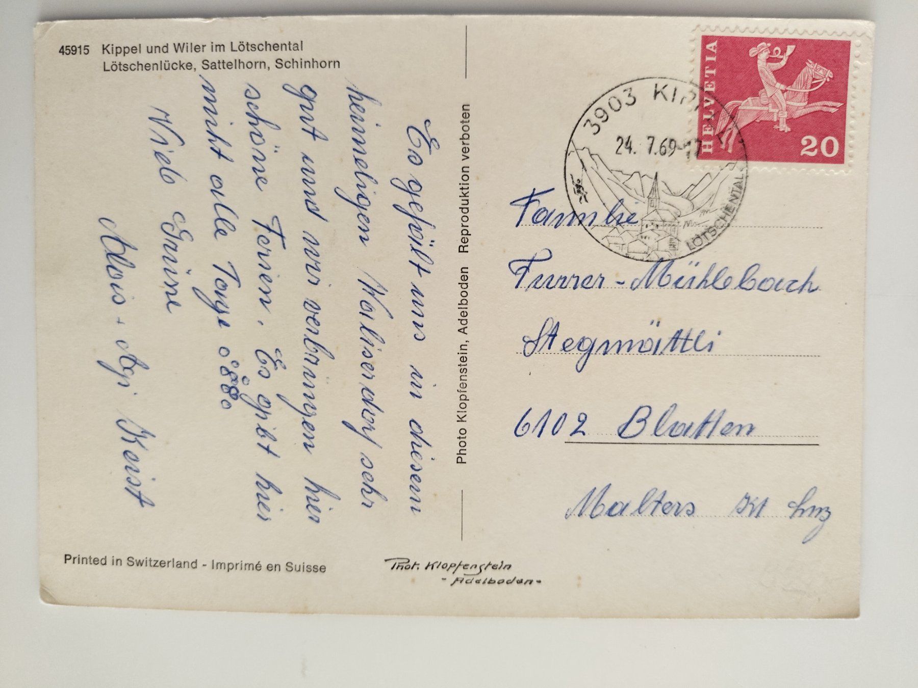 Ansichtskarten: Kippel und Wiler Lötschenthal Ansichtskarte dat. 1969 – Gebraucht aus Ohmstal von Lebensfreude05 1