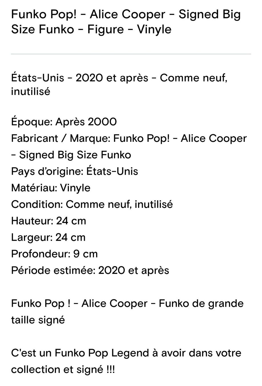 Autografi: funko pop Alice cooper signé – Nuovo e nell'imballaggio originale da Sornard-Nendaz venduto da JYTI90 6