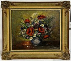 Victor Hofer – Blumenstillleben 1955, Öl auf Leinwand