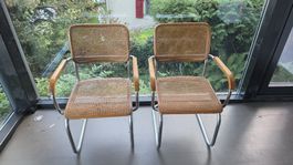 2 Freischwinger Stühle Wiener Geflecht Holz Metall gebraucht