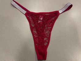 Sexy String Tanga in Bordo-rot mit Spitze & Glitzer, Gr. L