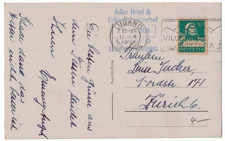Cartoline postali: Lugano, Parco Civico, animata, circolata 1930, Datumsstempel – Usato da Frauenfeld venduto da POML 1