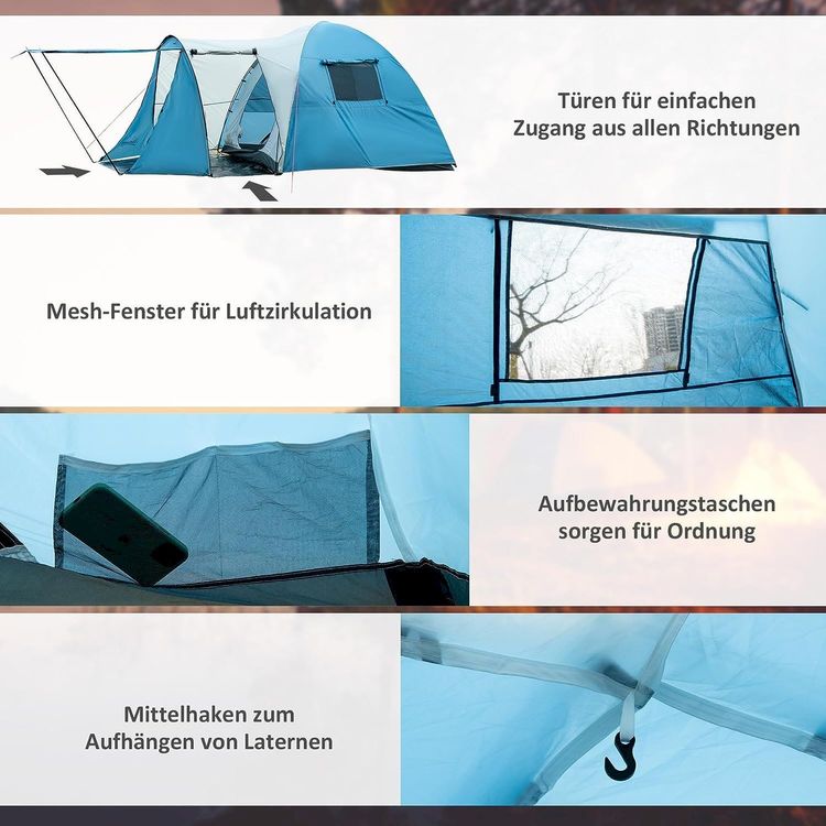 ECD Germany Campingzelt Für 3 Personen - Wasserdichtes Iglu-Zelt 210x180x120 Cm