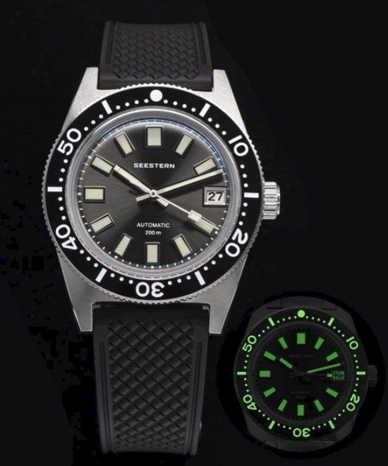 Montre Plongeur Automatique Seestern 62mas - Cadran Bleu, Boîtier Acier 37mm - Étanche 200m