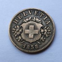 1858 20 Rappen mit schöner Patina