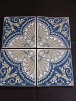 4er Set Wandfliesen, Dekorfliesen, Vintage Stil, Blau/Beige
