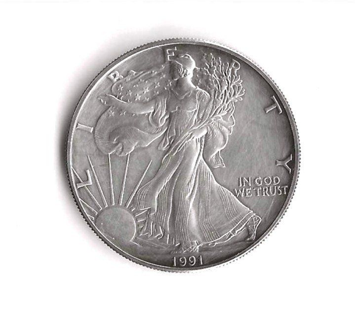 Tutti le monete: 1 Dollar American Eagle 1991 Silber 999/1000 – Usato da Zürich venduto da Philacat11