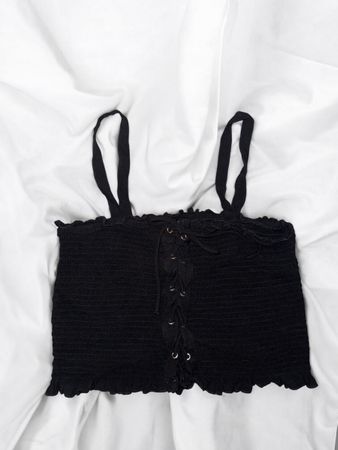 schwarzes Crop Top mit Schnürung, neuwertig XL