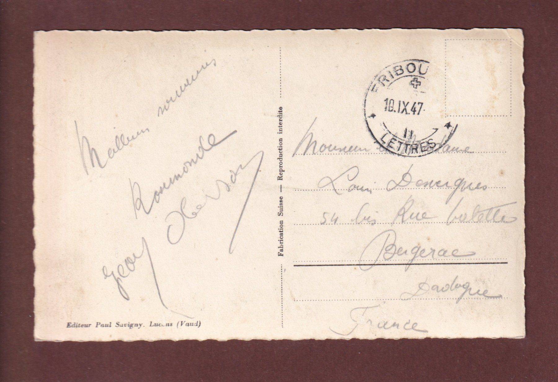 Cartoline postali: FRIBOURG - La Cité universitaire - 1947 – Usato da Pully venduto da nicecards-shop 1