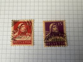 2 CH Briefmarken ,,Tellbrustbild'' 10& 15 Rappen 1914