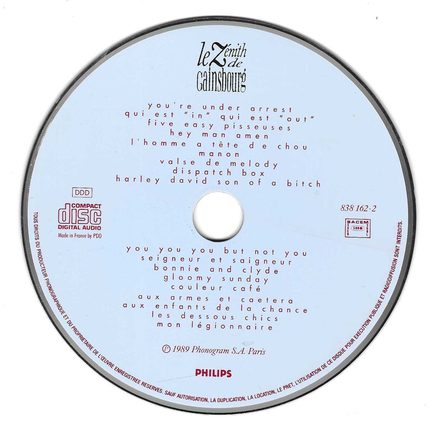 CD: SERGE GAINSBOURG  -  LE ZENITH DE GAINSBOUR – Usato da Bex venduto da Giorgiob 2