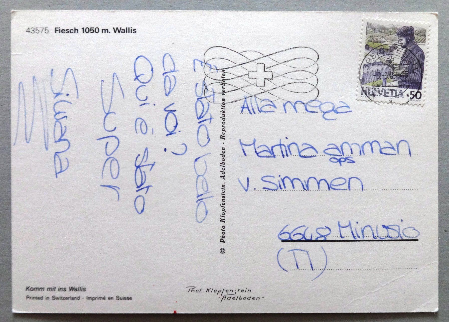 Cartoline postali: Fiesch 1050 m, Wallis – Usato da Fétigny venduto da Billy2miny 1