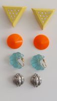 Ohrclips 4 Paar 70 & 80er Jahr Gelb Orange Mettal Türkis