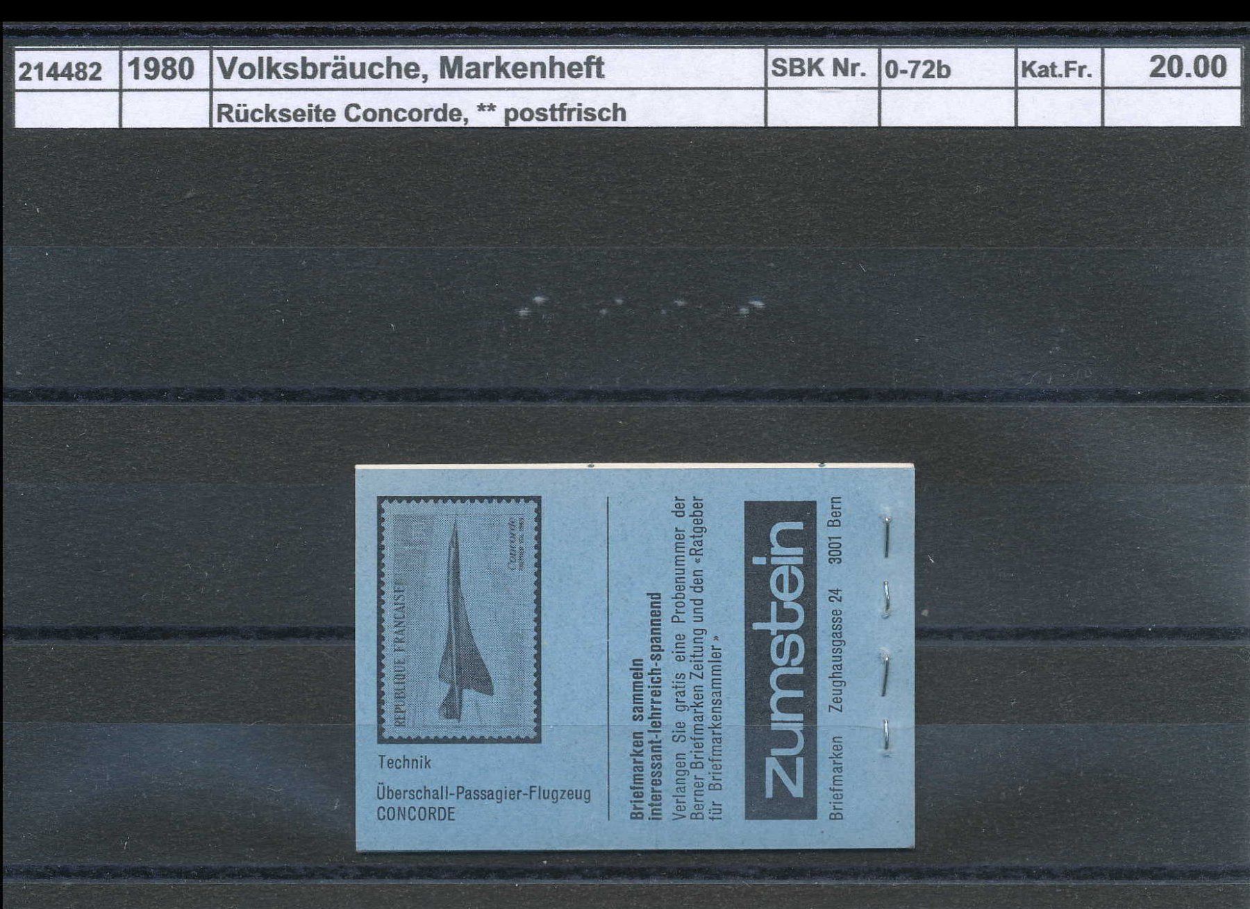 Tous les timbres: 1980 "Volksbräuche", Markenheft "blau", ** postfrisch – Neuf (Voir description) à Winterthur par Zupogeru