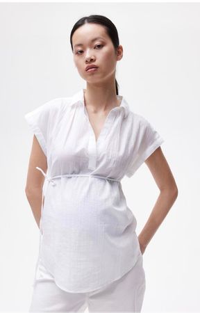 MAMA Bluse Bindegürtel weiss Umstandsmode Baumwolle M