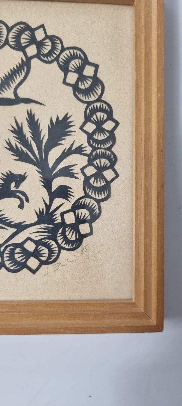 Grafica & Litografie: Scherenschnitt Pferde und Vögel 14x19 cm – Usato da Grenchen venduto da swiss.antiques 3