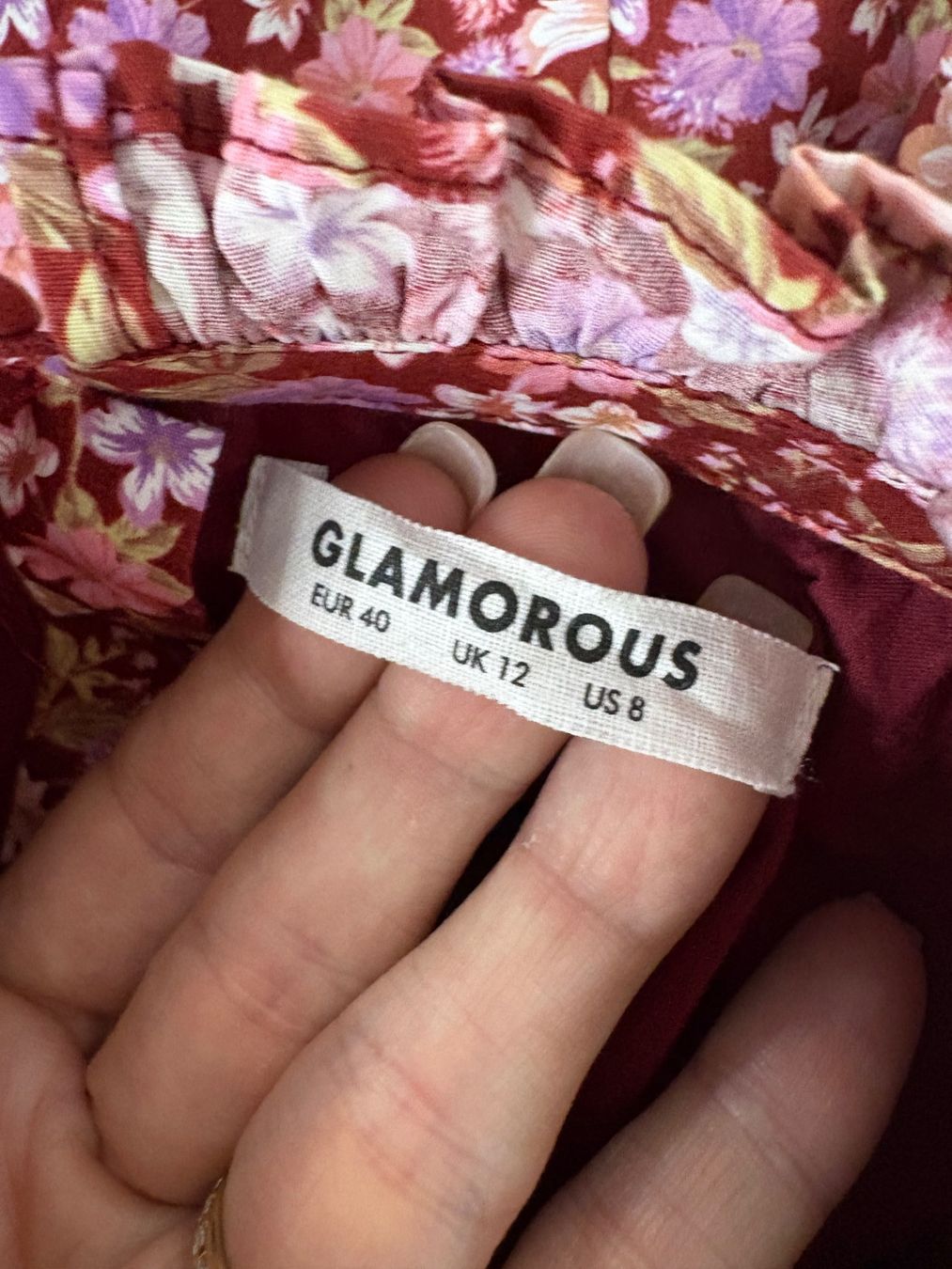 Camicette: Glamorous cropped Bluse Blumen Rüschen 40 bordeaux – Nuovo (secondo la descrizione) da Regensdorf venduto da secondchancefashion 5